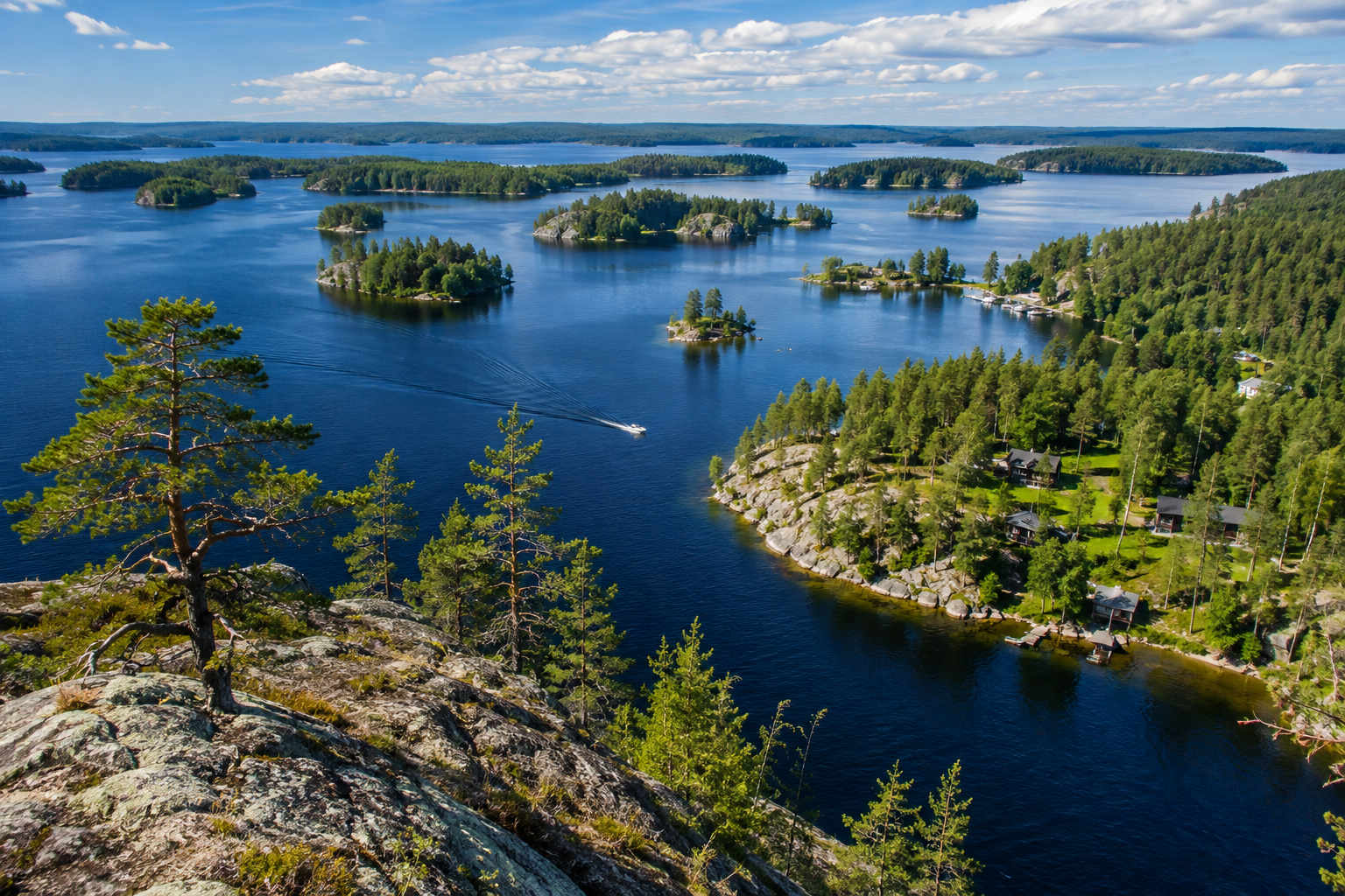 AI-generated Finnish lake and island landscape