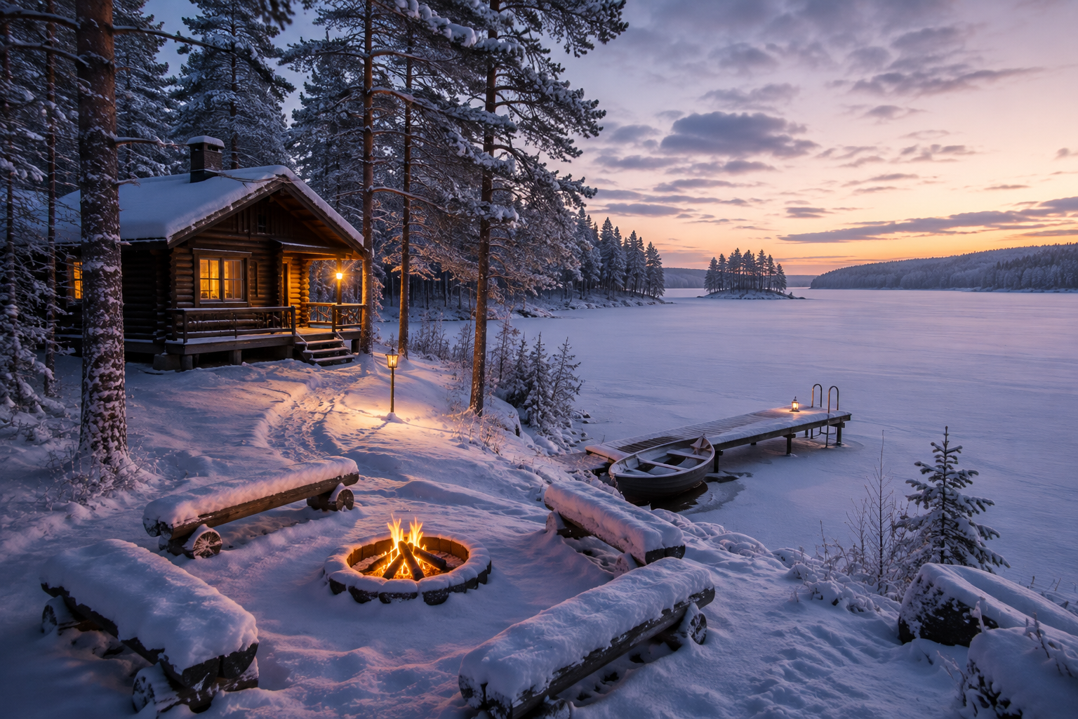AI-generated winter cabin landscape