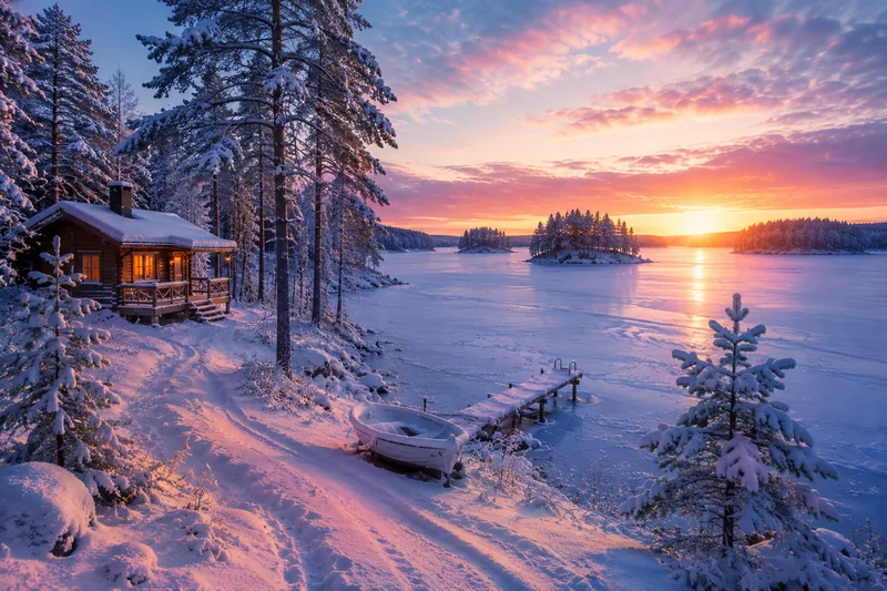 AI-generated Frozen Lake Sunset